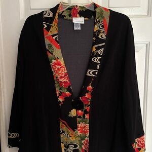 Soft Surroundings Black Top w/Large Button and Colorful Trim Size M